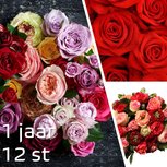 ABONNEMENT 1 jaar - Maandelijks 1 bezorging - Telkens een andere combinatie van romantische rozen ABONNEMENT 1 jaar - Maandelijks 1 bezorging - Telkens een andere combinatie van romantische rozen